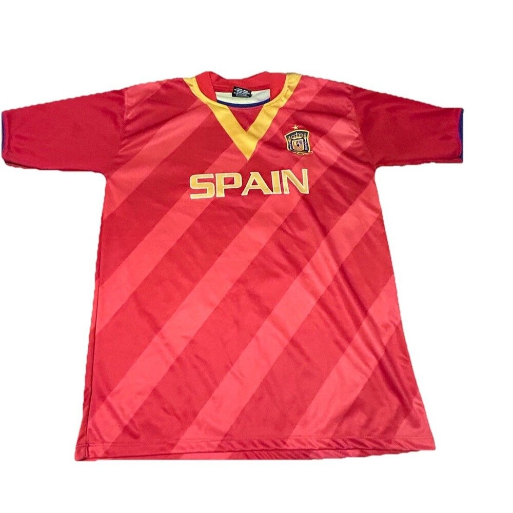 Spain Soccer Jersey Red Gold Stripes Retro Style Men’s S/M Drako